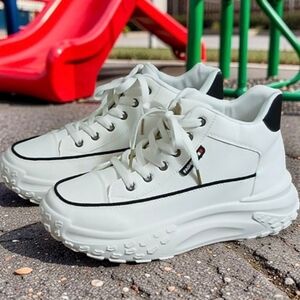 Women's White High Top Canvas Size-9 Sneakers with Black Trim